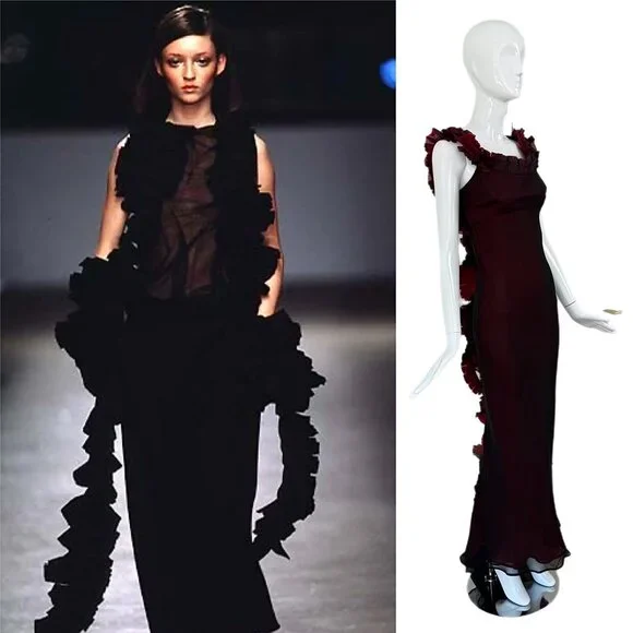 RICHARD TYLER COUTURE 1998 Vintage Silk Black + Red Gown Maxi Dress